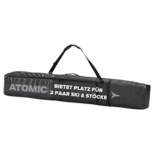 Produktbild: ATOMIC DOUBLE SKI BAG Schwarz - Skitasche für zwei Paar Ski & Stöcke - Längenverstellbare Tasche (175 - 205 cm) - Wasser- & schmutzabweisendes Material - Inkl. Tragegurt