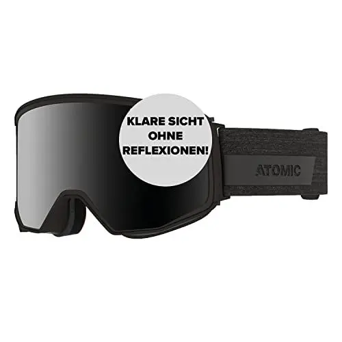 Produktbild: ATOMIC FOUR Q STEREO Skibrille - Schwarz - Skibrillen mit großem Sichtfeld - Hochwertig verspiegelte Snowboardbrille - Brille mit Live Fit Rahmen - Skibrille für Brillenträger