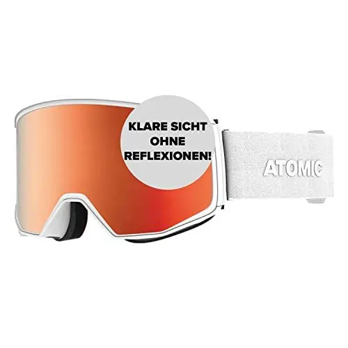 Produktbild: ATOMIC FOUR Q STEREO Skibrille - Weiß - Skibrillen mit großem Sichtfeld - Hochwertig verspiegelte Snowboardbrille - Brille mit Live Fit Rahmen - Skibrille für Brillenträger