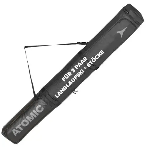 Produktbild: ATOMIC NORDIC SKI BAG 3 PAIRS Schwarz - Skitasche für drei Paar Ski & Stöcke - Längenverstellbare Tasche - Wasser- & schmutzabweisend - Vollständig gepolstert - Inkl. Tragegurt