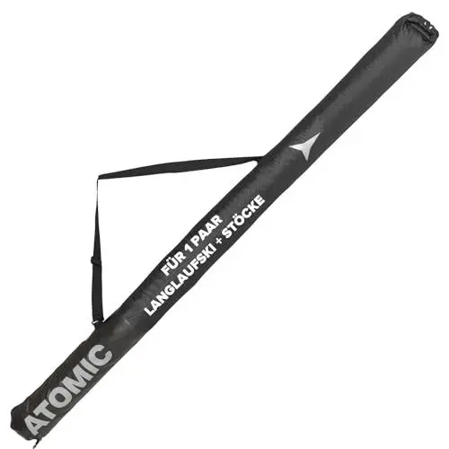 Produktbild: ATOMIC NORDIC SKI SLEEVE Schwarz / Grau - Skitasche für Langlaufski & Stöcke - Längenverstellbar durch Rolltop - Wasser- & schmutzabweisend - Annpassbarer Tragegurt