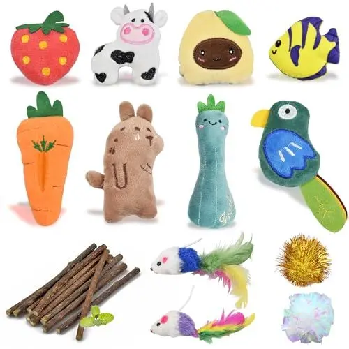 Produktbild: atopo 22 Stück Katzenminze Kissen für Katzen Katzenminze Spielzeug Kissen Set (8 Baldrian Kissen für Katzen 10 Katzenminze Stick 2 Katzenball 2 katzenspielzeug Maus)