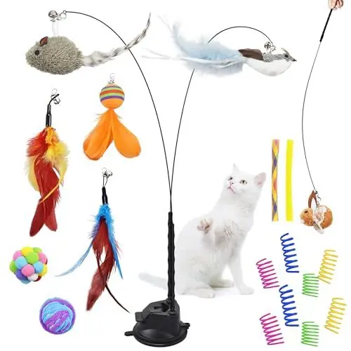 Produktbild: atopo 22 Stück Katzenspielzeug Katzenangel Federn Spielangel für Katzen - Katzenminze -Katzenspielzeug Selbstbeschäftigung mit Maus Spielzeug für Kitten Set