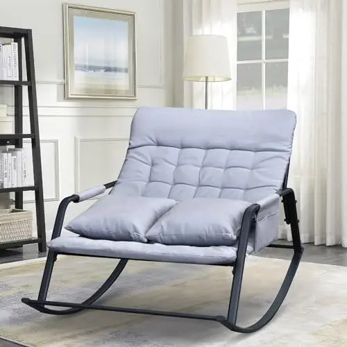 Produktbild: ART TO REAL ATR Schaukelstuhl,Doppelter Schaukelstuhl Wohnzimmer, Schaukelstuhl Outdoor mit 2 Kissen, Robuster Metallrahmen mit wasserdichtem Teslin-Tuch,Relax Schaukelsessel,Grau