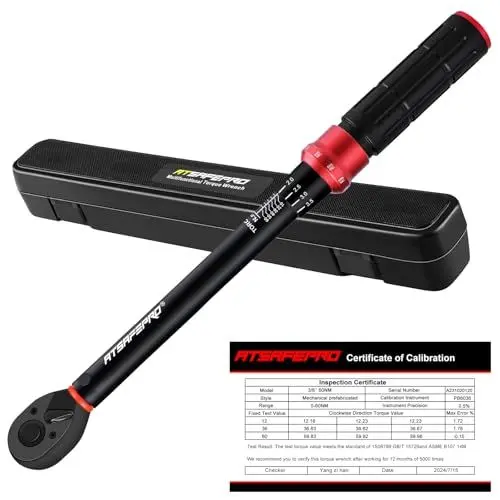 Produktbild: ATsafepro Drehmomentschlüssel Fahrrad,Drehmomentschlüssel 3/8 Zoll, Drehmomentschlüssel Auto 5-60 Nm, Doppelrichtung Einstellbare 72 Zahnantrieb Klick Fahrrad Torque Wrench