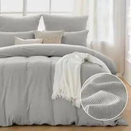 Produktbild: ATsense Bettwäsche 135x200 4teilig Gewaschene Baumwolle Gestreift, Grau Leinenimitat Bettwäsche-Sets, Allergiker Weich Bügelfrei Bettbezüge, 2 Bettbezug und 2 Kissenbezüge 80x80