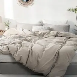 Produktbild: ATsense Bettwäsche 135x200 cm Baumwolle 2teilig, Bettwäsche-Sets Beige ÖkoTex-Zertifizierte mit Leinenartigem Griff, Atmungsaktiv, 1 Bettbezug und 1 Kissenbezug 80x80 cm