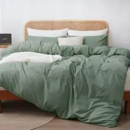 Produktbild: ATsense Bettwäsche 135x200 cm Baumwolle 4teilig, Bettwäsche-Sets Grün ÖkoTex-Zertifizierte mit Leinenartigem Griff, Atmungsaktiv, 2 Bettbezug und 2 Kissenbezug 80x80 cm