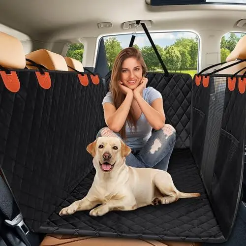 Produktbild: ATsense Hundedecke Auto Rückbank, Breitere Version Hundesitz mit Seitenschutz und Sichtfenster, rutschfest Wasserdicht Kratzfest Kofferraum Schutzmatte für Alle Auto SUV, 128 x 62 cm
