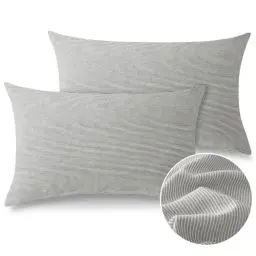 Produktbild: ATsense Kissenbezug 40 x 80 Baumwolle Gestreift, Grau Leinen Struktur Kopfkissenbezug 2er, 100% Gewaschene Baumwolle ÖKO-TEX Kissenbezüge für Allergiker Geeignet