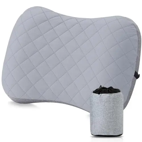 Produktbild: ATsense Reisekissen Aufblasbares Travel Pillow, Camping Kissen mit Weichem Abziehbarem Kissenbezug, Komprimierbare Ultralight Nackenkissen für Outdoor, Ergonomische Aufblasbare Kopfkissen (Grau)