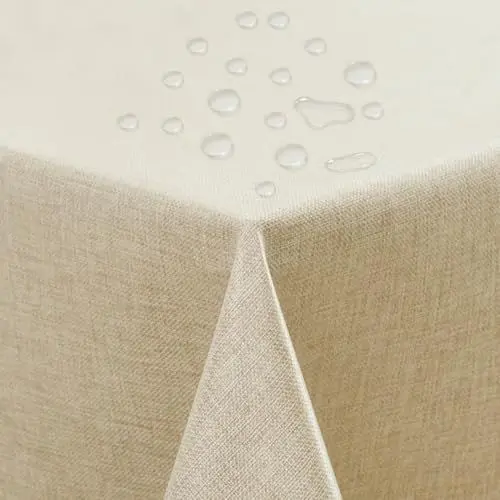 Produktbild: ATsense Tischdecke Abwaschbar Cream, Abwischbare Tischdecken Wasserabweisend Lotuseffekt, Fleckabweisend Table Cloth Leinenoptik, Tischtuch 140x240 cm Rechteckig