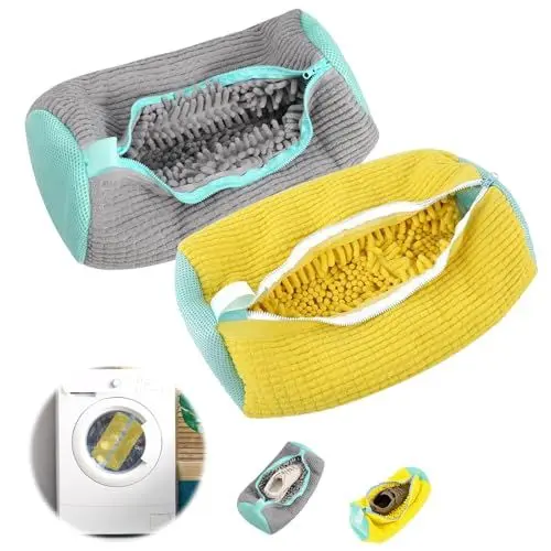 Produktbild: 2 Stück Schuhbeutel Waschmaschine,Schuhwaschbeutel Waschmaschine 39 * 19cm, Wäschesack Schuhe Mit Reißverschluss,Wiederverwendbarer Wäschesack für Schuhe Waschbeutel (Grau und Gelb)