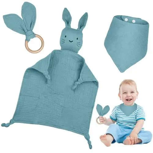 Produktbild: ATSGJLZN 3 Stück Personalisierte Geschenke Baby,Lätzchen Baby Schnuffeltuch Baby,Geschenke zur Geburt für Mädchen et Junge,Geschenkideen für Säuglinge