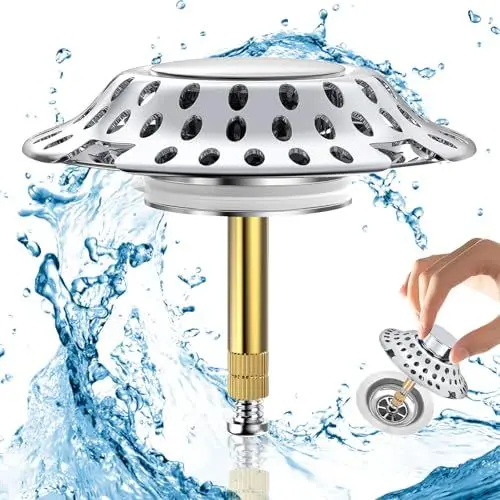 Produktbild: ATSGJLZN Badewannenstöpsel,2in1 Abflusssieb Dusche aus Messing,Haarsieb Dusche Ø 72 mm Sieb Dusche Abfluss Haare Höhenverstellbar Mit Filtrierung Gestaltung