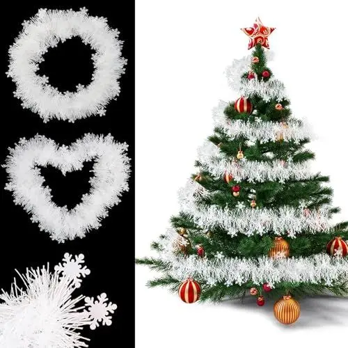 Produktbild: ATSGJLZN Weihnachtsgirlande,5 Stück x 2M Weihnachtsdeko Girlande Weihnachten,Weihnachtsbaum Girlande für Türgirlande Treppengeländer Hängende Dekoration(Weiß)