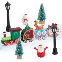 Produktbild: ATSGJLZN Wichtel Zubehör Weihnachten,7 Stück Wichteltür Zubehör Wichteltür Set Mini Weihnachtsbaum Straßenlampe Christmas Tree Train Schneemann Weihnachtsdeko