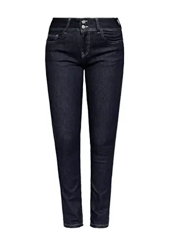 Produktbild: ATT Amor, Trust & Truth Damen 5-Pocket-Jeans | Slim Fit | High Waist | Blue Rinsed | Kontrast Nähte | Doppelknopf Bund Chloe