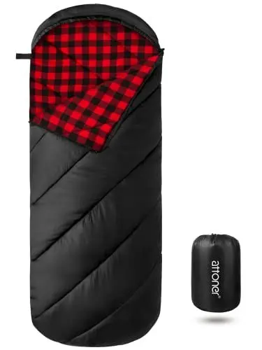 Produktbild: ATTONER Schlafsack 3-4 Jahreszeiten Flanell Schlafsack Winter, 450GSM Outdoor Deckenschlafsack Kleines Packmaß Ultraleicht für Camping, Indoor, Wandern