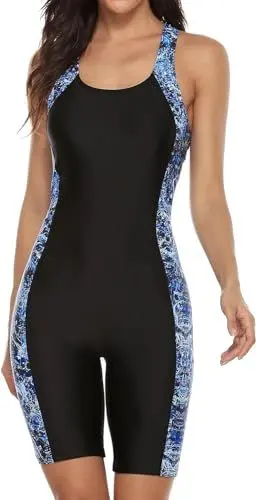 Produktbild: Attraco Damen Sport Badeanzug Bauchweg Push Up Bademode Sexy Swimsuit Sommer Schwimmzug Slim Fit Strandmode Navy Print M