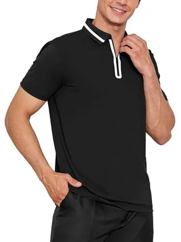 Produktbild: Attraco Poloshirt Herren Kurzarm Schnelltrocknend Atmungsaktives Tennis Poloshirt Herren Sommer Sports Golf T-Shirt Schwarz M