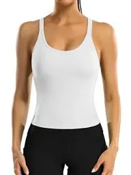 Produktbild: Attraco Sport Crop Top Set Damen Built-in BH Sporttop Tanktops Frauen Yoga Sport Top Damen Fitness Yoga Jogging Laufen Workout Fitness Gym Weiß M