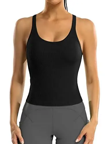 Produktbild: Attraco Sport Tank Tops Ärmelloses Workout Crop Top Yoga Fitness Shirt Running T-Shirts Sommer Funktions Shirt Yoga Jogging Laufen Schwarz S