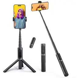 Produktbild: ATUMTEK Bluetooth Selfie-Stick Stativ, Erweiterbar 3 in 1 Selfie Stange aus Aluminium mit Kabelloser Fernbedienung um 360° Drehbar für iPhone 13/12/12 Mini/11 Pro/XS Max/XS/8/7, Samsung Smartphones