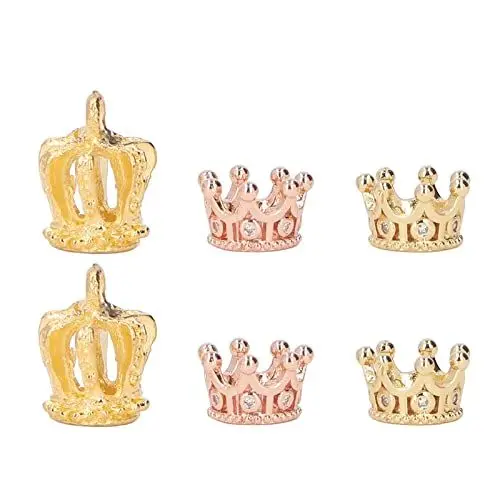 Produktbild: Mini-Kronen-Anhänger, Schmuck, Diamant-Charm, Kambodscha-Zubehör, Stilvolles Design, Kugelförmig, 6 Stück, Helle Farbe, Elegante Modische Charms