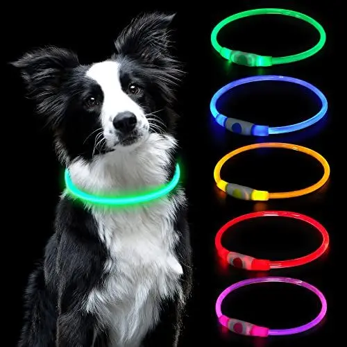 Produktbild: AUAUY LED Leuchthalsband Hund, USB Aufladbar Längenverstellbarer Haustier Sicherheit Kragen Zuschneidbares Wasserdicht Leuchthalsband für Hunde und Katzen, 3 Modus (Grün)
