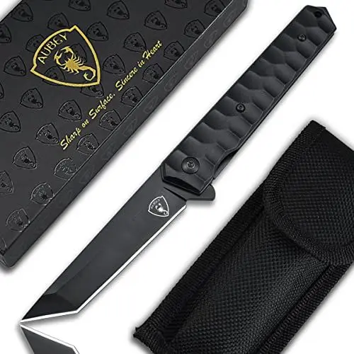 Produktbild: AUBEY Einhandmesser Taschenmesser mit Clip, Scharfe Tanto Klappmesser mit 440 Stahl Klinge, Flipper - EDC Messer Pocket Knife für Jagd Camping Geschenk Sammeln, Schwarz