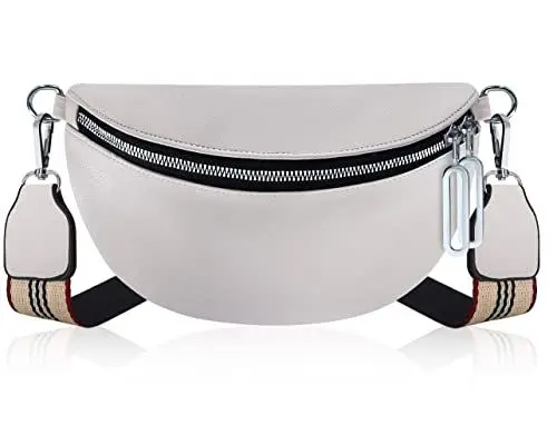 Produktbild: Aucenix Bauchtasche Damen Crossbody Bags - Gürteltasche Handtasche mit Breiter Gurt für Mädchen, Mode Hüfttasche mit verstellbarem Riemen, Stylisch Crossbag mit Premium PU Leder (Weiß)