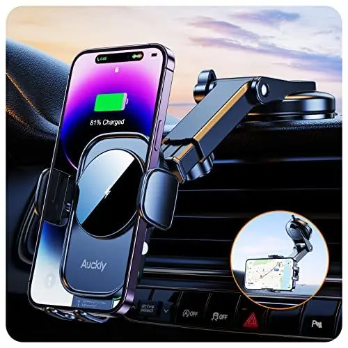 Produktbild: Auckly Handyhalterung Auto mit Ladefunktion, <strong>Smart Sense:</strong>  Qi 15W Fast Wireless Charger Auto Induktives Laden Induktion Kfz Ladegerät für iPhone 12 13 14 15 16 Pro Max Mini Plus (Schwarz)