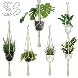 Produktbild: Auckpure Makramee-Hängekorb, Set mit 5 Hängekörben, Baumwollseil-Hängekorb, Beige, Hängetopf für Pflanzen, Hängekorb für drinnen, draußen, Garten, Balkon, Fenster, Wohnzimmer, 3 Größen