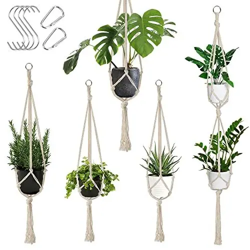 Produktbild: Auckpure Makramee-Hängekorb, Set mit 5 Hängekörben, Baumwollseil-Hängekorb, Beige, Hängetopf für Pflanzen, Hängekorb für drinnen, draußen, Garten, Balkon, Fenster, Wohnzimmer, 3 Größen