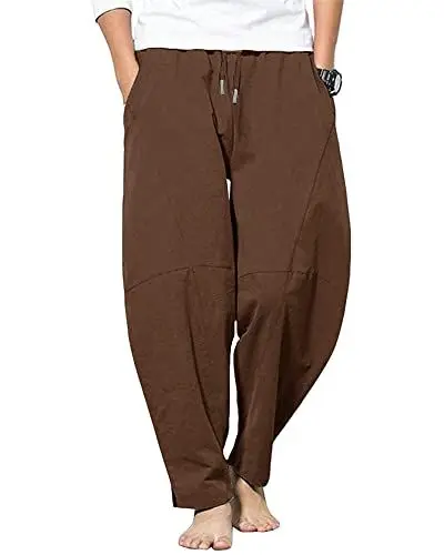 Produktbild: AUDATE Herren Casual Hosen Leinen Freizeithose Einfarbig Loose Fit Sommerhose Strandhosen Kaffee M