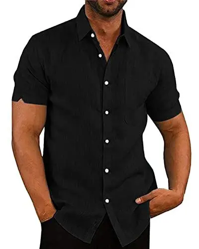 Produktbild: AUDATE Herren Freizeithemden Kurzarm Button Shirts Hemd Sommer Einfarbig Hemden Schwarz M