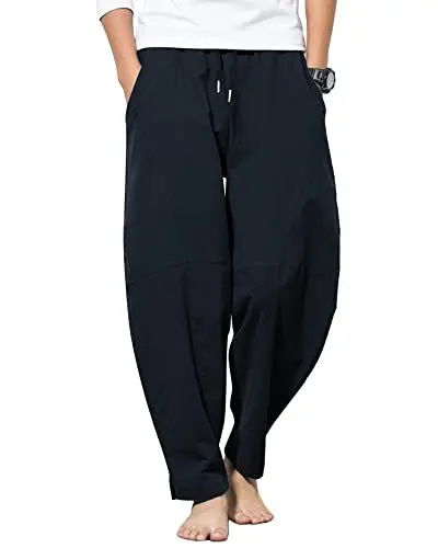 Produktbild: AUDATE Herren Hose Lang Baumwolle Freizeithose Männer Casual Strandhose Sommerhose Marine M