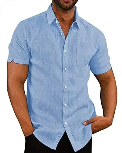Produktbild: AUDATE Herren Kurzarm Hemden Casual Button Down Hemd Sommer Beach Shirt Blau XXL