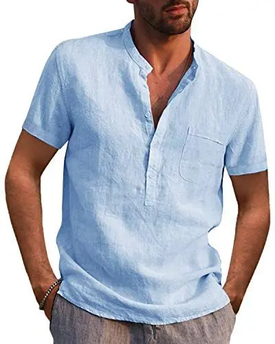 Produktbild: AUDATE Herren Kurzarm Sommer Hemd Shirt Männer Hemden Freizeithemden Tops Hellblau L