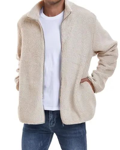 Produktbild: AUDATE Herren Sherpa Jacke Cardigan Fleece Langarm Full Zip Open Front Thermal Coat Winter Outwear Khaki XXL