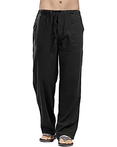 Produktbild: AUDATE Leinenhosen Herren Freizeithose Lang Lässige Sommerhose Hosen mit Seitentaschen Schwarz XXL