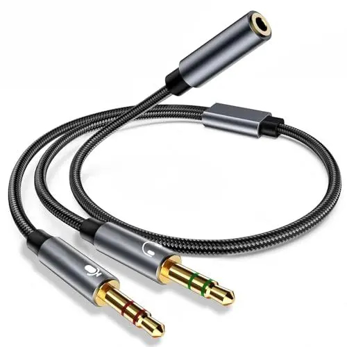 Produktbild: Audio Adapter Y Splitter, 3.5 mm Klinkenstecker Headset Mikrofon Audio Splitter 3,5 mm Buchse auf 2 duale 3,5 mm Stecker Aux Cable für Gaming Headset, Earphone, Speaker, Desktop, Laptop, PS5 PS4