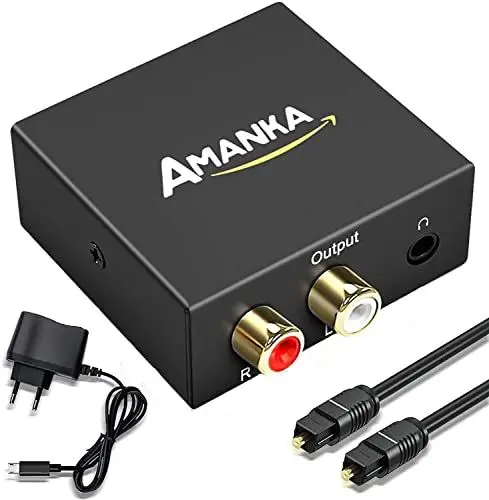 Produktbild: Audio Konverter Wandler Digital,AMANKA Toslink und Koaxial zu Analog (Cinch und 3,5mm Klinke) mit Netzteil 5V/DC und Toslink kabel - Schwarz