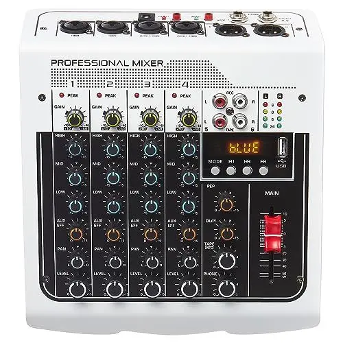 Produktbild: Audio Mixer 6 Kanal DJ Mischpult, Soundboard Konsole mit USB MP3 Bluetooth Eingang 48V Phantomspeisung für Live Performance Heimbühne Karaoke