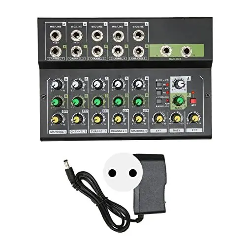 Produktbild: Audiomixer, Rauscharmes 10-Kanal-Stereo-Kompaktmixerboard für Submixing, Digitaler Effektchip, Ideal für Kleine Clubs oder Bars, Als Gitarren-, Bass-, Keyboard-Mixer,
