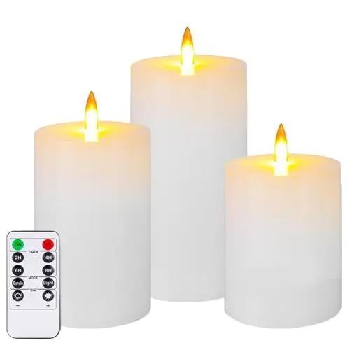 Produktbild: Auemaniliy LED-Kerzen, LED-Kerze mit Fernbedienung und Timer, batteriebetriebene Kerze, gefälschte Kerze, glatte Kanten, romantische Stimmung und minimalistische Wohnkultur, 3 Stück (weiß)