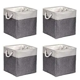 Produktbild: Aufbewahrungsbox Faltbox (4 Pack) 30x30x30 cm Stoff Korb Großer Aufbewahrungskorb Korb Aufbewahrung für Schrank Boxen Regal Körbe für Kallax für Kleidung Spielzeug Werkzeug Kleiderschrank (Grau/weiß)