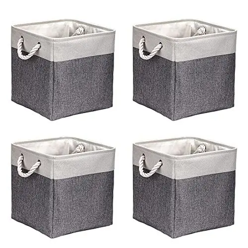 Produktbild: Aufbewahrungsbox Faltbox (4 Pack) 30x30x30 cm Stoff Korb Großer Aufbewahrungskorb Korb Aufbewahrung für Schrank Boxen Regal Körbe für Kallax für Kleidung Spielzeug Werkzeug Kleiderschrank (Grau/weiß)