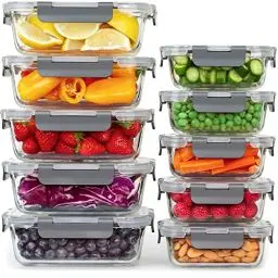 Produktbild: Aufbewahrungsbox Glas Lebensmittel - (10er Pack) Lunchboxen für Gesunde Mahlzeiten mit Luftdichten Deckeln - Luftdichte Vorratsdosen, Brotdosen BPA-frei Auslaufsicher (10 Deckel & 10 Behälter)